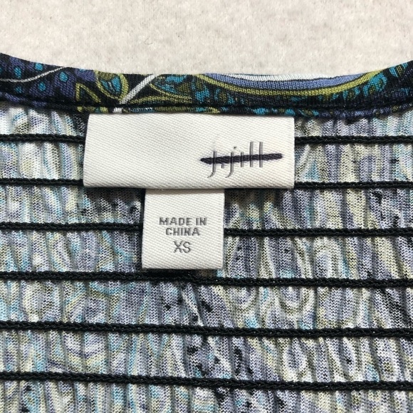 JJill Women TShirt Tunic Size XS Paisley Smocked Long Sleeve Blue Green Retro - Picture 9 of 11